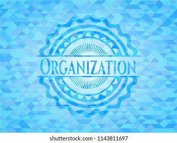 Organization sky blue emblem with mosaic background