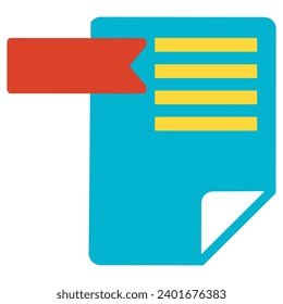 Organization and storage of electronic and paper data. Important document with bookmark, business process organization flat symbol. Simple flat color icon isolated on white background