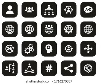 Organization & Structure Icons White On Black Flat Design Circle Set Big