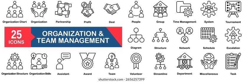 Organization And Team Management Icon Set 25 Outline Icons In Modern Style