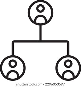 Icono Organización Trabajo en equipo y administración con estilo de contorno negro. reunión, asociación, estrategia, miembro, conferencia, debate, colaboración. Ilustración del vector