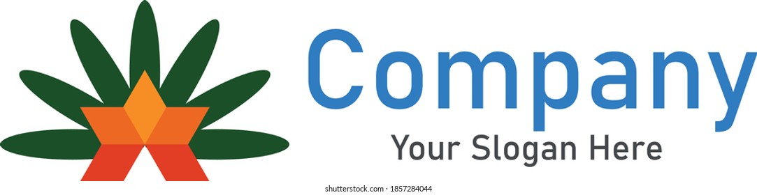 Logo de vector de organización en colores verde, naranja y amarillo para empresas u organizaciones. Se puede usar en camisetas, gafas o tarjetas de visita.