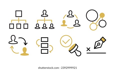 Organization, workflow, and approval icon set Variable line width