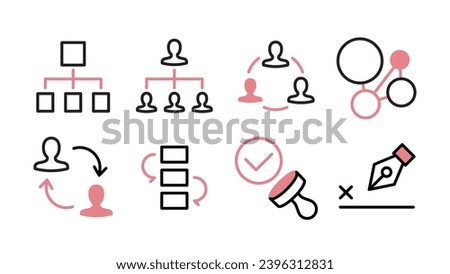 Organization, workflow, and approval icon set Variable line width