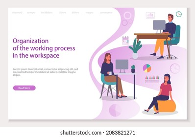 Organization Working Process Workspace Landing Page Stock Vector ...