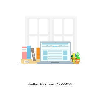 Organization of the working space. The concept of a freelance workplace. vector illustration.