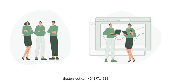 Organización y trabajo conjunto. Ilustración vectorial de dibujos animados. Ilustración del vector, conveniente para la página de aterrizaje web, ui, aplicación móvil.