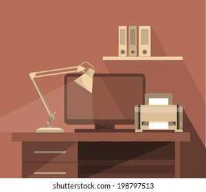 Organization of the workplace in an office at a computer desk