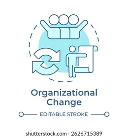 Organizational change soft blue concept icon. Digital transformation, restructuring. Round shape line illustration. Abstract idea. Graphic design. Easy to use in infographic, presentation