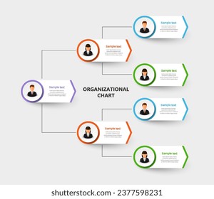 Organizational chart with business avatar icons. Business hierarchy infographic elements. Vector illustration