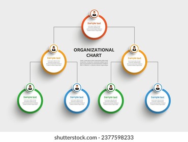 Organizationstabelle mit Business-Avatar-Symbolen. Infografiken zur Unternehmenshierarchie. Vektorgrafik