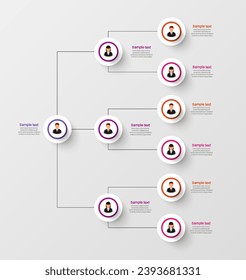 Organizational chart with business avatar icons. Business hierarchy infographic elements. Vector illustration