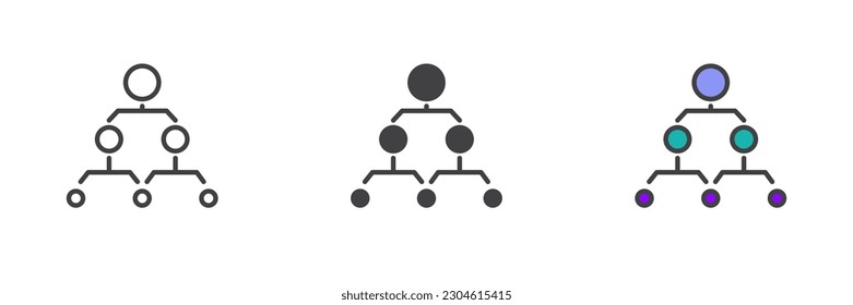 Organizational chart different style icon set. Line, glyph and filled outline colorful version, outline and filled vector sign. Symbol, logo illustration. Vector graphics