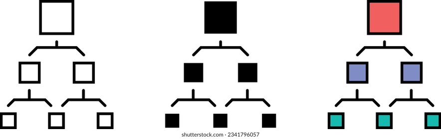 Organizational chart different style icon set. Line, glyph and filled outline colorful version. Vector ilustration