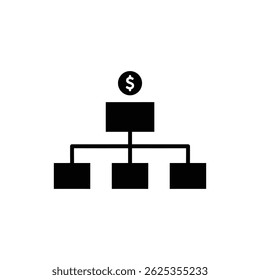 Organigrama con el icono del dólar que representa la estructura empresarial y las finanzas