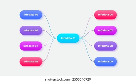 Organizational chart for explaining concepts, ideas, projects, or hierarchical structures. Infographic Diagram with 8 steps, options or processes