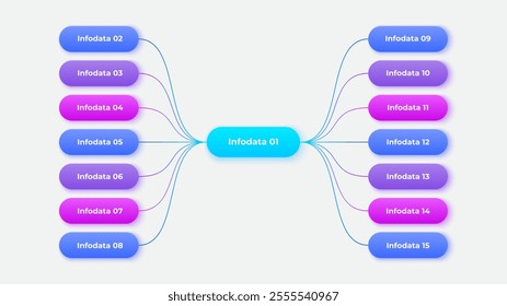 Organizational chart for explaining concepts, ideas, projects, or hierarchical structures. Infographic Diagram with 14 steps, options or processes