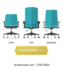 Organizational Chart Icon, CEO Chair, Manager Chair And Staff Chair In Flat Design. Vector Illustration