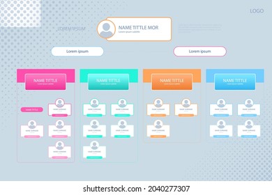 Organizational chart infographic design template. Chart, structure, hierarchy, business group tree. Company people relationship, workforce. Organization workflow sequence. Team management. Vector art.