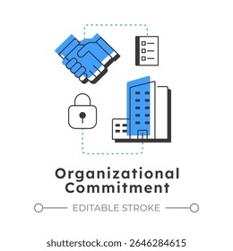 Compromisso organizacional ícone de conceito linear moderno. Parceria, colaboração. Organização do trabalho em equipe. Elementos de contorno plano conectados com linhas pontilhadas. Visual criativo. Fácil de editar