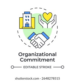 Ícone de conceito de várias cores de compromisso organizacional. Parceria, colaboração. Organização do trabalho em equipe. Ilustração de linha de forma redonda. Ideia abstrata. Design gráfico. Fácil de usar no artigo, post no blog