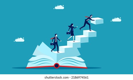 Organizational development book. businessman builds a book ladder. vector