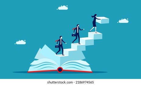 Organizational development book. businesswoman builds a book ladder. vector