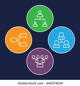 Organizational icons set. set of 4 organizational outline icons such as structure