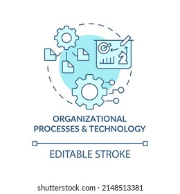 Organizational Processes And Technology Turquoise Concept Icon. Info Systems Synergy Abstract Idea Thin Line Illustration. Isolated Outline Drawing. Editable Stroke. Arial, Myriad Pro-Bold Fonts Used