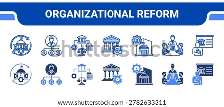 Organizational Reform Icon Collection, featuring Reform, Organization, Framework, Governance, Administration, Committee, Board.
