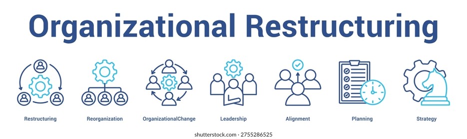Organizational Restructuring web banner icon set vector illustration concept for business with icon of Restructuring, Reorganization, OrganizationalChange, Leadership, Alignme.