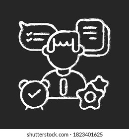 Organizational skills chalk white icon on black background. Effective planning, time management, multitasking. Organized company employee, business manager isolated vector chalkboard illustration