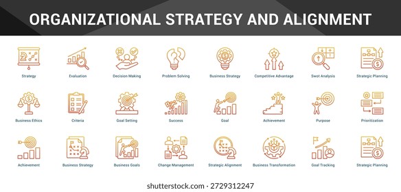 Estrategia organizativa y Alineación Conjunto coherente de iconos vectoriales minimalistas que representan ideas clave con claridad visual