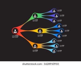 organizational structure of the company. business hierarchy infographic elements on a black background. multi-level corporate management scheme