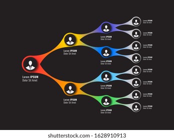 organizational structure of the company. business hierarchy infographic elements on a black background. multi-level corporate management scheme
