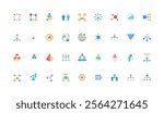 Organizational structure of corporate company, org chart and hierarchy of employees group color icon set. Business workforce, tree flowchart with chairman, pyramid flat elements vector illustration