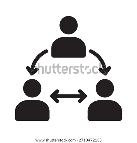 Organizational Structure Icon. Flat vector silhouette showing leadership and team communication hierarchy in a minimalist black silhouette design.