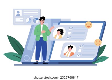 Organizations assess employee satisfaction Illustration concept on white background