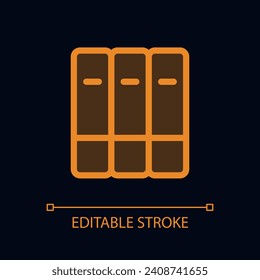 Organize bookshelf pixel perfect glassmorphism ui icon for dark theme. Color filled line element with transparency. Isolated vector pictogram for night mode. Editable stroke