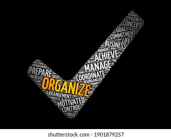 ORGANIZE check mark word cloud, business concept background