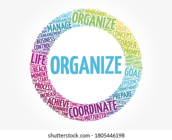 ORGANIZE circle word cloud, business concept background