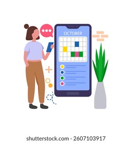 Organize Day by Checking Schedule Flat Vector Illustration