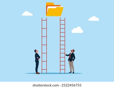 Organize arquivos de documentos em pastas de arquivamento. Ilustração do vetor empresarial da concorrência desleal entre homem de negócios, desigualdade ou privilégio no conceito de negócio.