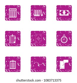 Organize document icons set. Grunge set of 9 organize document vector icons for web isolated on white background