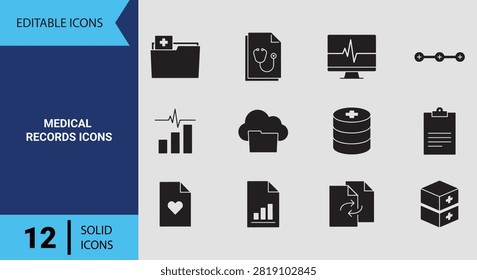 Organize electronic hospital databases using health record solid graphics representing secure cloud data archives confidential patient charts and medical histories.