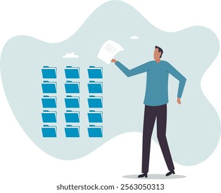 Organize files folder or archive document to be index, administration work, plan or file management, arrange online data or paperwork.business concept.flat character.