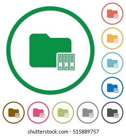 Organize folder flat color icons in round outlines