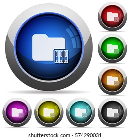 Organize folder icons in round glossy buttons with steel frames
