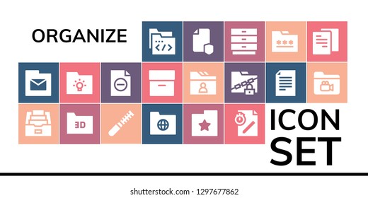  organize icon set. 19 filled organize icons. Simple modern icons about  - Folder, File, Archive, Drawers