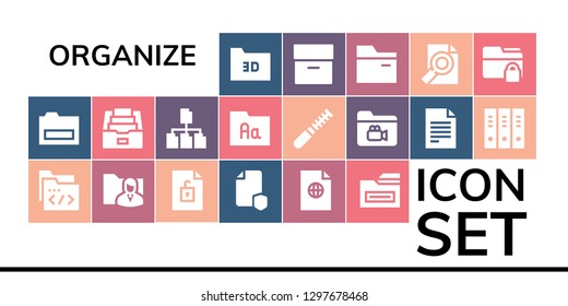  organize icon set. 19 filled organize icons. Simple modern icons about  - Folder, File, Folders, Archive